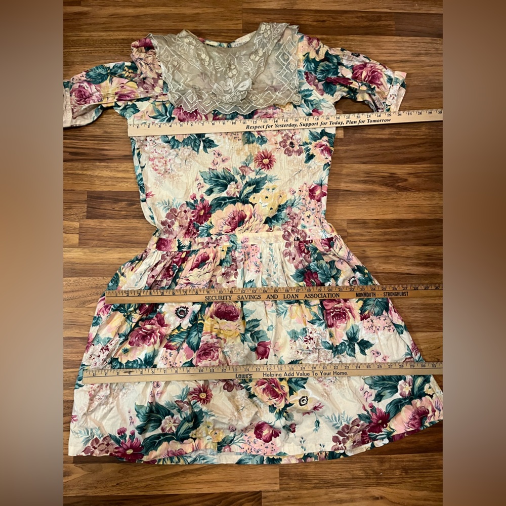 Vintage 70’s Floral Dress Vintage 70s Lace Dress Vintage Drop Waist Dress Cotton - Picture 7 of 15